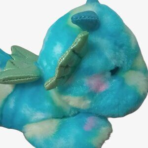 AURORA BLUE CONFETTI COLORED DRAGON STUFFED ANIMAL 8 INCHES